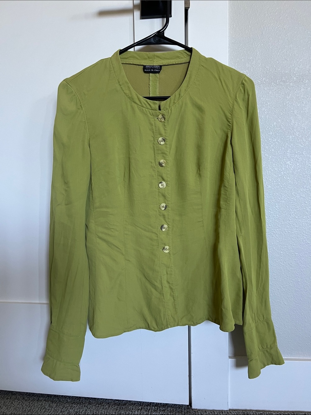 Giorgio Armani Olive Green Button-Front Long Sleeve Shirt